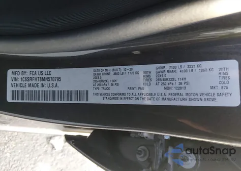 2021 Ram 1500 Limited 4X4 5'7 Box из США, поврежденный, VIN 1C6SRFHT8MN570795